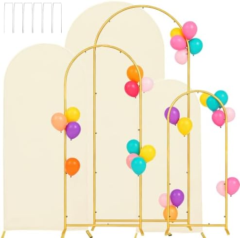 3 Metal Arch Backdrop Stands with Beige Covers, 4/5/6FT by Laxwuqu
