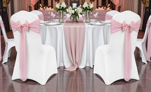 MDS Pack of 25 Chiffon Chair Sashes for Wedding & Event Décor - Dusty Rose - Image 2