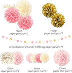 AOBKIAT Pink Gold Party Decorations Set-18 Tissue Paper Pom Poms & 6 Paper Lanterns & 3 Paper Garland Strings for Wedding,Baby Shower,Birthday Party Backdrop & Ceiling Decor - Image 4