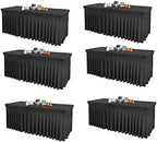 6 Packs Black Table Clothes for 6 Foot Rectangle Tables, Wrinkle Resistant Stretch Spandex Table Covers Fitted Tablecloth with Skirt for Event Banquet Wedding Birthday Party by PartyTalk