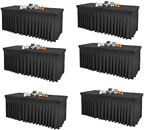 Shillance 6 Packs Black Spandex Table Covers 6 Foot, Fitted Stretch Table Cloth with Skirts 72x30 Inch, Wrinkle-Free Floor Length Rectangle Tablecloths for Trade Show Weddings Parties Banquets Events by Shillance