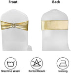 Spandex Gold Chair Sashes Bows 50 Pack Stretch Chair Bands with Buckles Elastic Slider Chairs Ties for Wedding Decorations Party Reception Events Banquet Decor - Metal Gold - Image 6