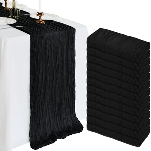 12 Pack 10Ft Black Cheesecloth Table Runner 23 x 120 Inch by CKIKU