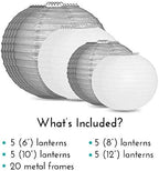 Quasimoon PaperLanternStore.com Ultimate 20pc Silver Variety Paper Lantern Party Pack - Assorted Sizes of 6, 8, 10, 12 Inch (5 Round Lanterns Each) for Weddings, Birthday, Events and Decor - Image 3