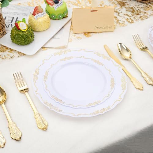 DaYammi 150Pcs White Gold Plastic Plates & Gold Plastic Silverware Set - Image 4