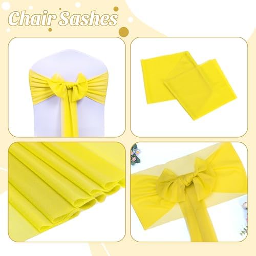 MDS Pack of 25 Chiffon Chair Sashes for Wedding & Event Décor - Yellow - Image 5
