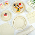 50 Set Disposable Dinnerware Sets Ivory Scalloped Plates Napkins - Image 5