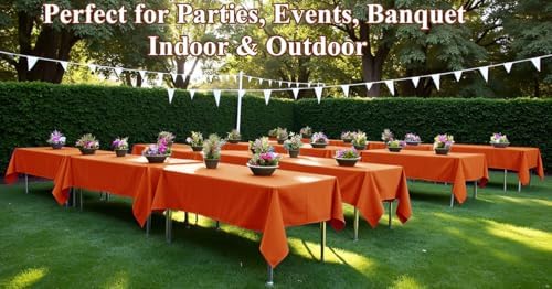 [6 Pack] Orange Paper Tablecloth Disposable for Rectangle Tables, 54 X 108 Inch Party Table Cover with Plastic Backing, Waterproof 3 Ply Table Cloth for Thanksgiving Halloween Fall Harvest Day - Image 6