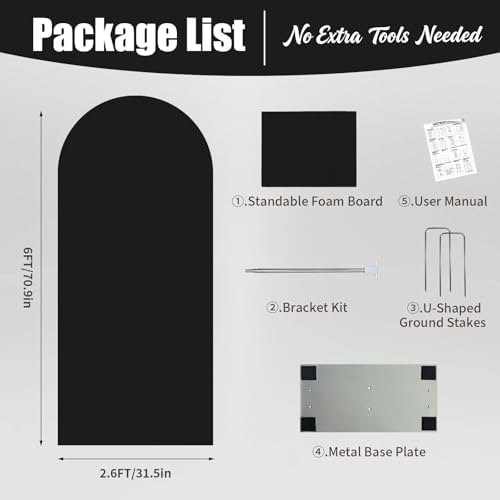 6FT Arch Backdrop with Stand, Foam Board Wedding Birthday Party, Black - Image 3