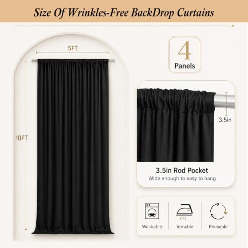 4-Panel Black Backdrop Curtain 5ft x 10ft - Image 4