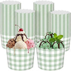 Vesici 150 Pcs Ice Cream Cups Gingham Party Supplies, 10 oz, Sage Green by Vesici