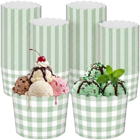 Vesici 150 Pcs Ice Cream Cups Gingham Party Supplies, 10 oz, Sage Green by Vesici