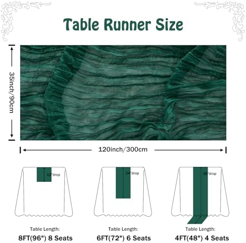 Fanami 6 Pack Cheesecloth Table Runner -10FT Emerald Green Boho Gauze Cheese Cloth Table Runner 120 Inches Rustic Sheer Fabric Centerpieces for Wedding Birthday Party Bridal Baby Shower Decorations - Image 4