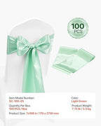 VEVOR Satin Chair Sashes Bows, Chair Ribbon Ties Back Sash, 7 x 108 inch, Wedding Reception Decoration, for Wedding Ceremony Baby Shower Party Events Banquet Cover Decoration (Light Green, 100pcs) - Image 7