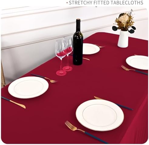 fani 6 Packs Burgundy Stretch Table Skirts for 8 Foot Table - Image 4
