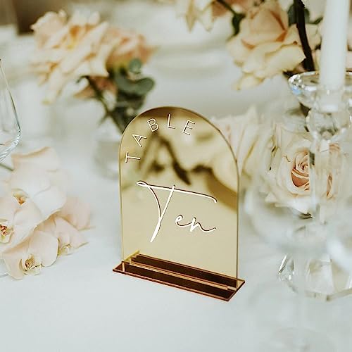 Gold Mirror Arched Wedding Table Numbers 1-15 with Stands, 5x7 Inch Acrylic Arch Sign with Holder, Gold Arch Acrylic Table Numbers for Wedding Reception(1-15, 5"x7") - Image 6