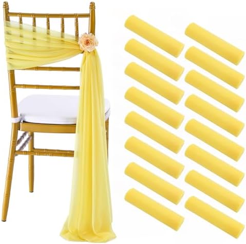 Yellow Chair Sashes for Wedding: 16 Pieces 8ft Long Sheer Draping Fabric – Party Dinner Banquet Event Chair Decorations by Fanqisi