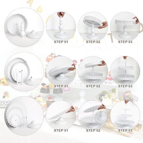 White Dessert Table Display Set, 11 PCS Metal Cake Stand Set for Party - Image 7