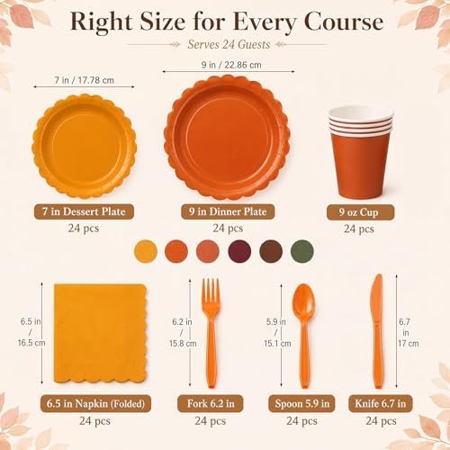 Yaomiao 168 Pcs Fall Party Supplies Autumn Dinnerware Plates Cups Napkins - Image 2