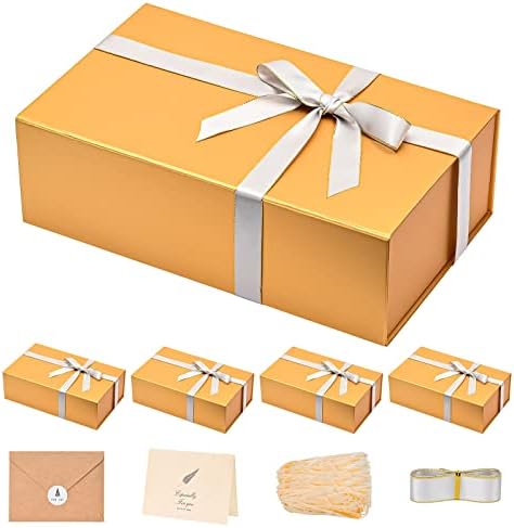 Gold Birthday Gift Box with Magnetic Lid for Presents, 13.85"x8.35"x4.45" by Lifelum