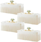 Ivory Table Cloth for 6 Foot Rectangle Tables Fitted Stretch Spandex Table Cover with Skirt 6ft Baby Shower Birthday Party Banquet Ruffle Cream Tablecloth Wedding Table Cloths Desk Skirt, 4 Pack by LittleFunny