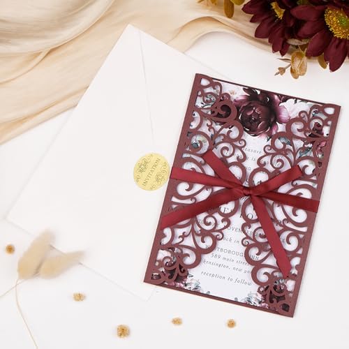 50PCS Personalized Wedding Invitation with Envelopes and Rsvp Cards - Image 3