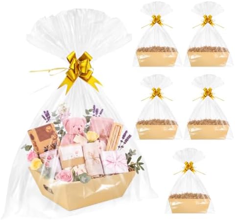 EVELOMO 6 Pack Empty Gift Baskets to Fill - 12" x 10" Large Baskets for Gifts Empty, Sturdy DIY Gifts Baskets Sets with 500g Crinkle Cut Papers for Birthdays Weddings Parties and Holidays (Kraft) by EVELOMO