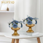 NUPTIO Flower Balls for Centerpieces, Dusty Blue & White Artificial Rose - Image 4