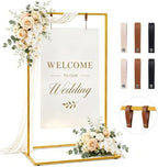 Wedding Welcome Sign Stand, 50" Standard Height - Gold Metal Sign Holder with 6 Leather Straps, Easel Stand for Seating Charts & Event Décor by WEDORA