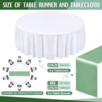Tudomro 16 Pcs White and Sage Green Round Tablecloth and Satin Runner Set - Image 2