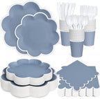 350 Pcs Dusty Blue and White Paper Plates and Napkins Set, Serve 50 Guest by Unknown