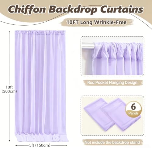 30ft x 10ft Lilac Backdrop Curtains, Wrinkle-Free Sheer Chiffon Fabric Photo Backdrop Drapes for Wedding Arch Party Ceremony Stage Photography Decorations - Image 5