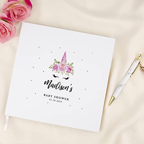 Andaz Press Personalized Baby Shower Guestbook with Gold Accents, Unicorn Theme Custom Name, Date, White Guest Sign in Registry 120 Pages 8.5 X 8.5 Memories Book for DIY, Scrapbook, Photo Album - Image 2
