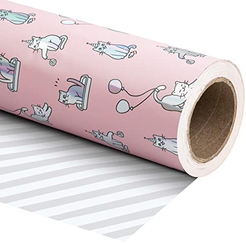 WRAPAHOLIC Reversible Wrapping Paper - 24 Inch X 100 Feet Jumbo Roll Cute Cats Design with Colorful Foil, Perfect for Birthday, Holiday, Baby Shower and More Occasions by WRAPAHOLIC