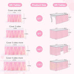 PARTISKY Pink Tulle Tutu Table Skirt for Rectangle Tables or Round Tables,Led Light String Table Cloth for Girls Baby Shower Birthday Party Dessert/Cake Tables - Image 6
