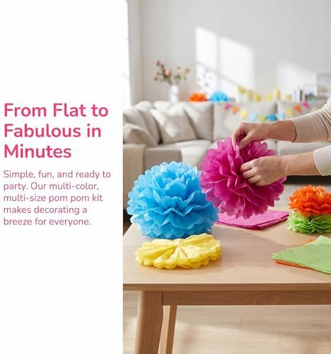 ibasenice 25pcs Tissue Paper Pom Poms - Tissue Paper Flowers for Fiesta Parties, Baby Shower Decorations, Flower Birthday Decorations - 10, 12, 14 Inch Colorful Party Decor - Image 7