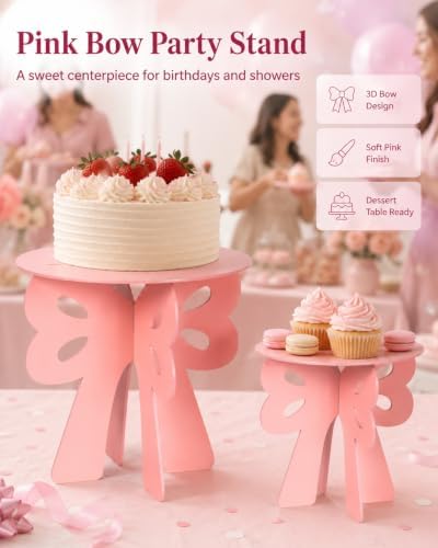 Wooden Pink Cake Display Stand, Bow Shaped, 2 Pcs - Image 2