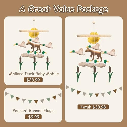 Mallard Duck Baby Crib Mobile Set with 7.75ft Pennant Banner Flags - Image 4