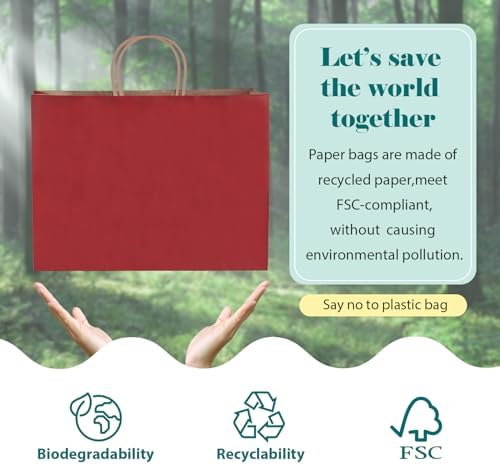 GSSUSA Red Paper Bags with Handles, Large Gift Bags 16x6x12, 50 Pack - Image 4