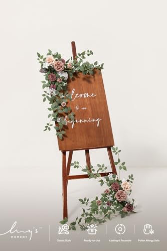 Ling's moment Welcome Sign Flowers, Wedding Floral Swag, Dusty Rose Mauve - Image 5