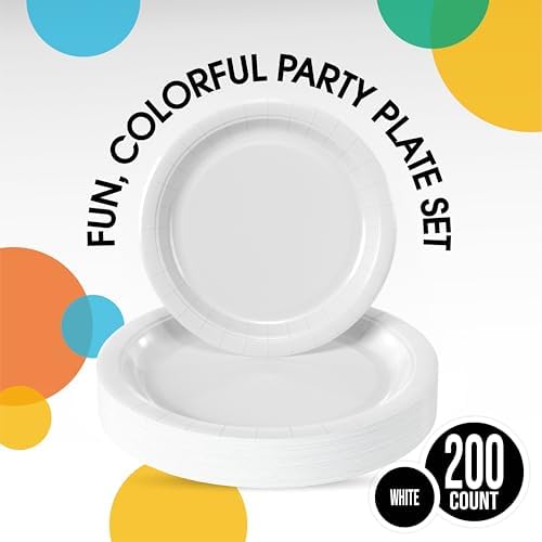 Party Solids Exquisite White Paper Plates Disposable Heavy Duty 200 Pcs - 100-7" & 100-9" White Disposable Plates For Party Heavy Duty 350 GSM For Birthday Supplies - Image 2