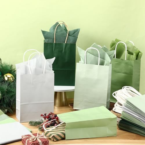 Kolldenn 100 Sets 200 Pcs Sage Green Paper Gift Bags Bulk with Tissue Paper - Image 4