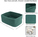 XUANGUO Small Woven Storage Baskets for Shelves, 13" x 9" x 5", Dark Green - Image 2