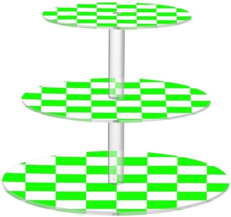 J JOYSAY Chess Checkerboard Light Green White Pattern Acrylic Cupcake Stand 3 Tier Dessert Table Display Set Clear Cake Stands for Baby Shower Party Wedding Decorations Easy Assembly Donut Tower by J+JOYSAY