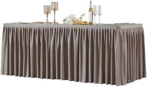 Wish Care Natural Polyester Table Clothes for 4 Foot Rectangle Tables, Wrinkle Free Fitted Table Cover with Pleated Ruffle Table Skirt for Birthday Party Wedding Trade Show Event Display by WishCare