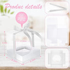 Gerrii 100 Pcs Clear Plastic Individual Cupcake Boxes 3.5" Single Cupcake Containers Transparent Ornament Gift Box with Inserts and Ribbon for Wedding Baby Shower Party Favor(White) - Image 2