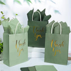 Whaline 30Pcs Sage Green Thank You Paper Gift Bags 6.3 x 3.1 x 8.7 inch 3 Colors Gold Foil Thank You Party Favor Bag with Handle 40 Sheet Tissue Paper for Wedding Birthday One Lucky Duck Gift Wrapping - Image 4