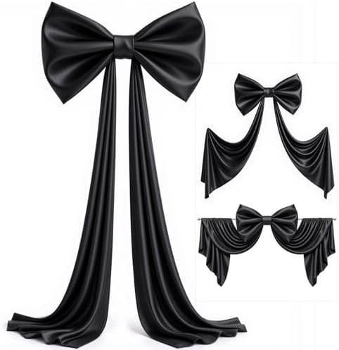 Big Black Bow Backdrop Large Black Bow Decor Gift Bows Birthday Decorations 48x24x120 Inches Giant Bow Birthday Party Backdrop for Wedding Baby Shower Photography Coquette Room Decor - Image 3