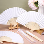MCEAST 60 Pieces Wedding Handheld Paper Fans White Bamboo Folding Paper Fans with 60 Organza Bags Foldable Cool Wedding Favors Wedding Fans for Guests Party Favors DIY Decoration - Image 5