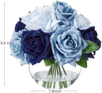 WELL KNOWN Silk Rose Artificial Flowers with Vase Artificial Rose Flower Arrangements in Round Bowl Vase with Faux Water for Home Table Decoration (Bicolor Blue) - Image 6